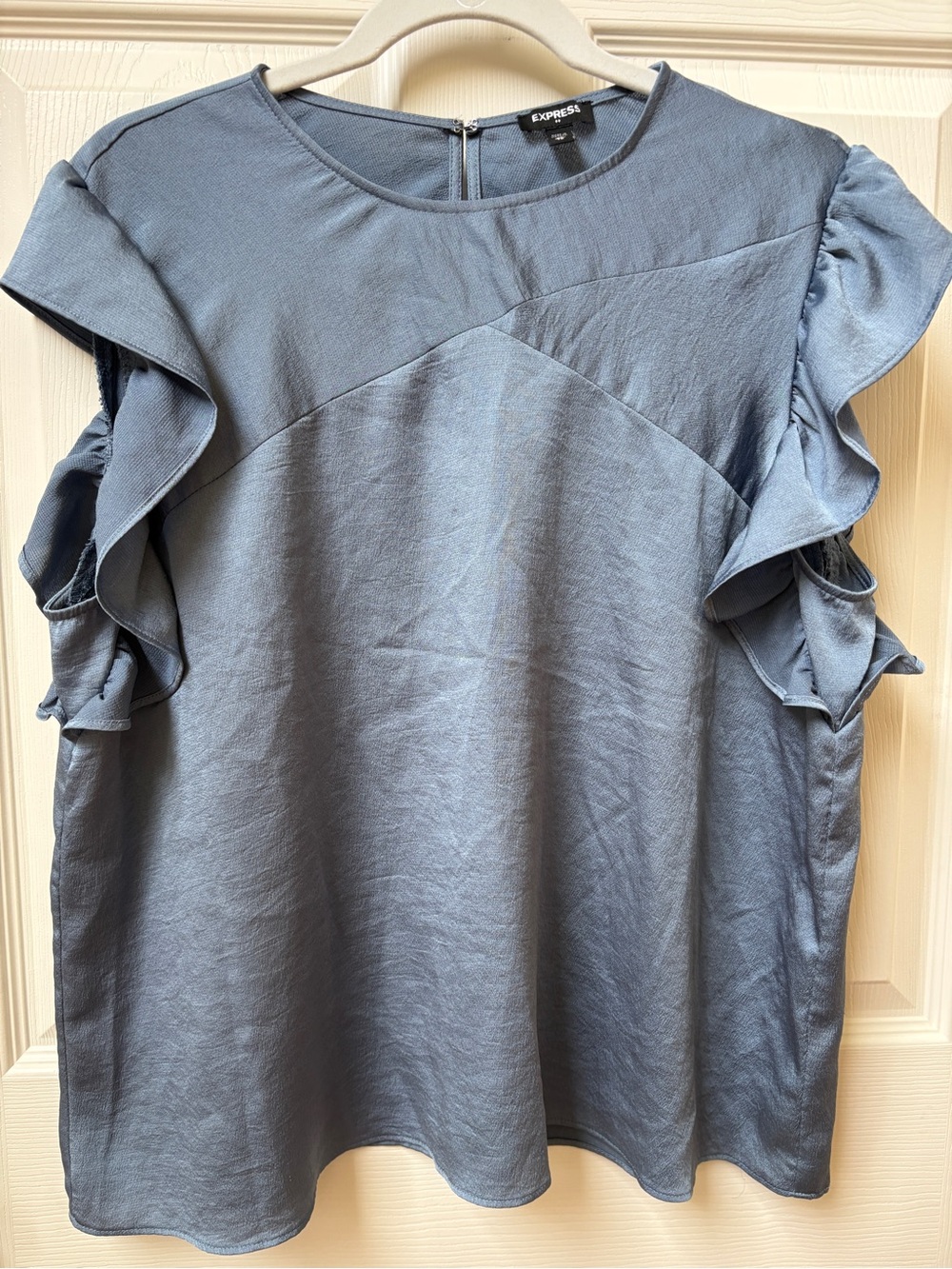 Express Women's Slate Blue Ruffle Sleeve Blouse XL